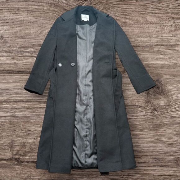 Sam Edelman Black Wool Blend Wrap Coat Tie Belt Long Trench Size 2 NWOT - Picture 3 of 7